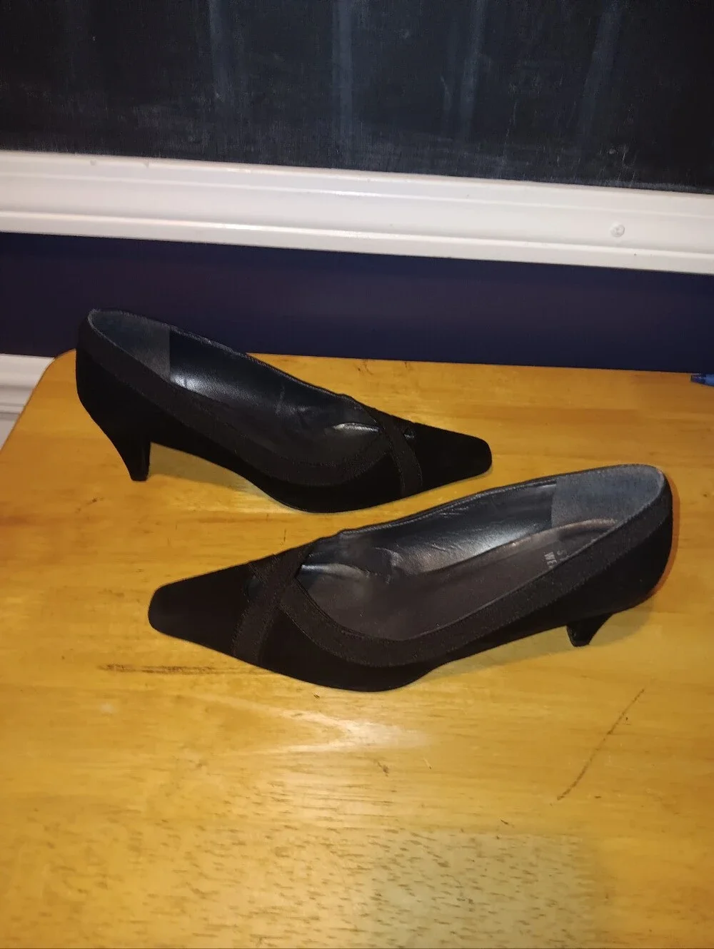 Stuart Weitzman Suede Black Square-Toe Slip-On Pumps Size 9